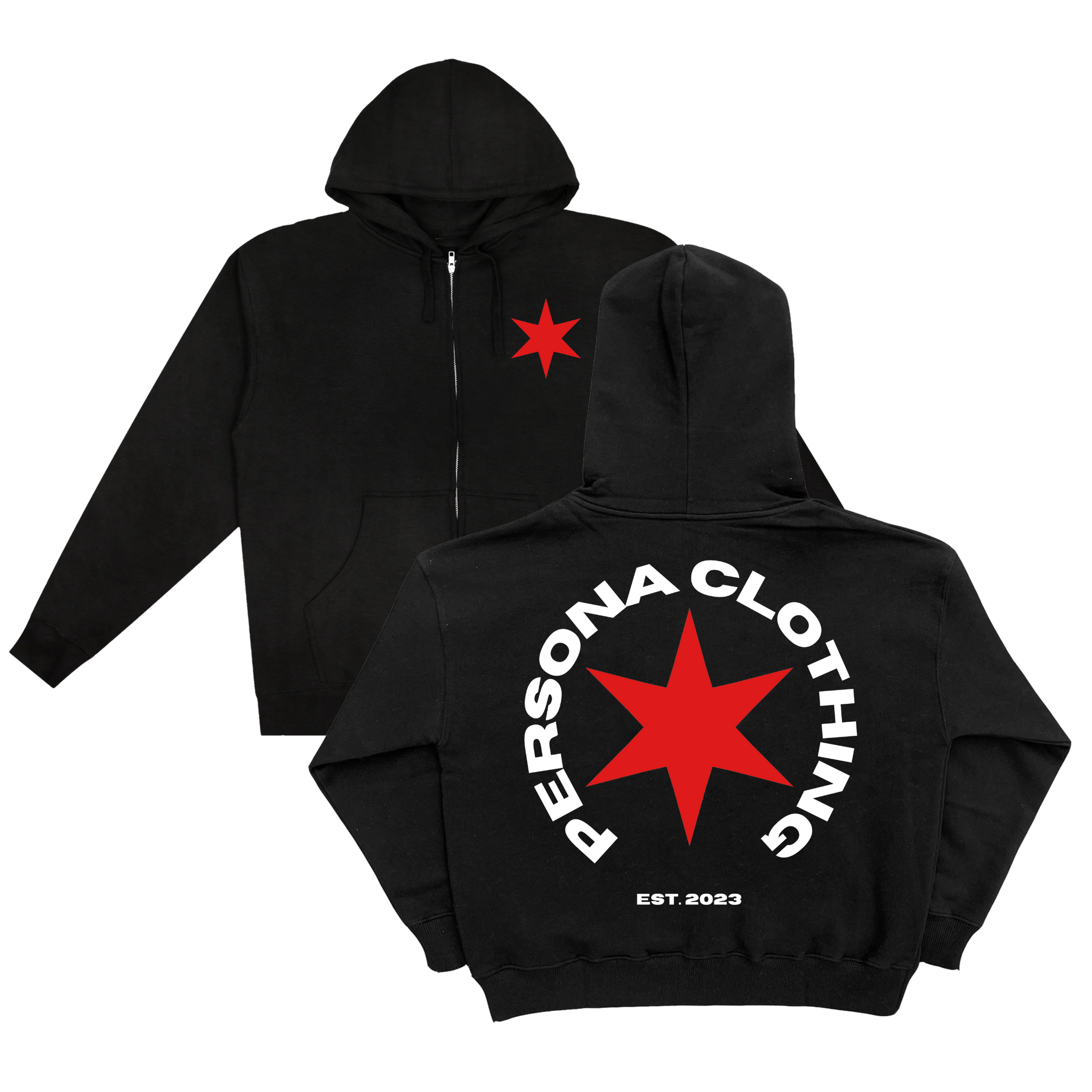 STAR ZIP-UP HOODIE - BLACK